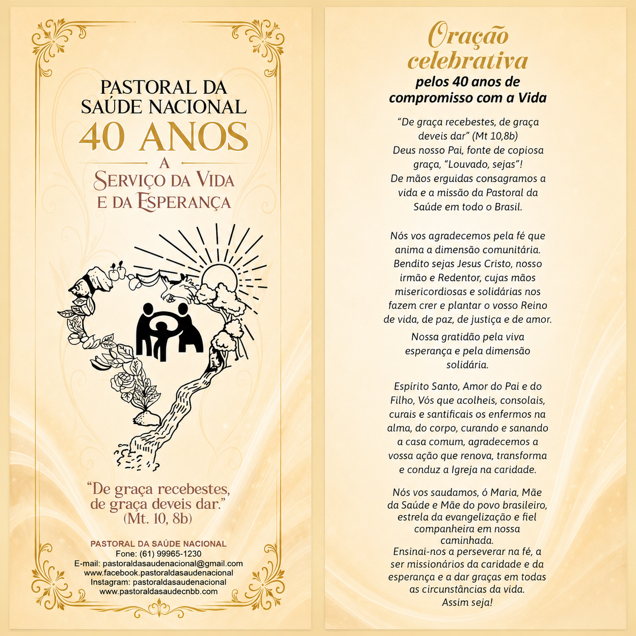 Marcador de Páginas Pastoral da Saúde Nacional 40 Anos
